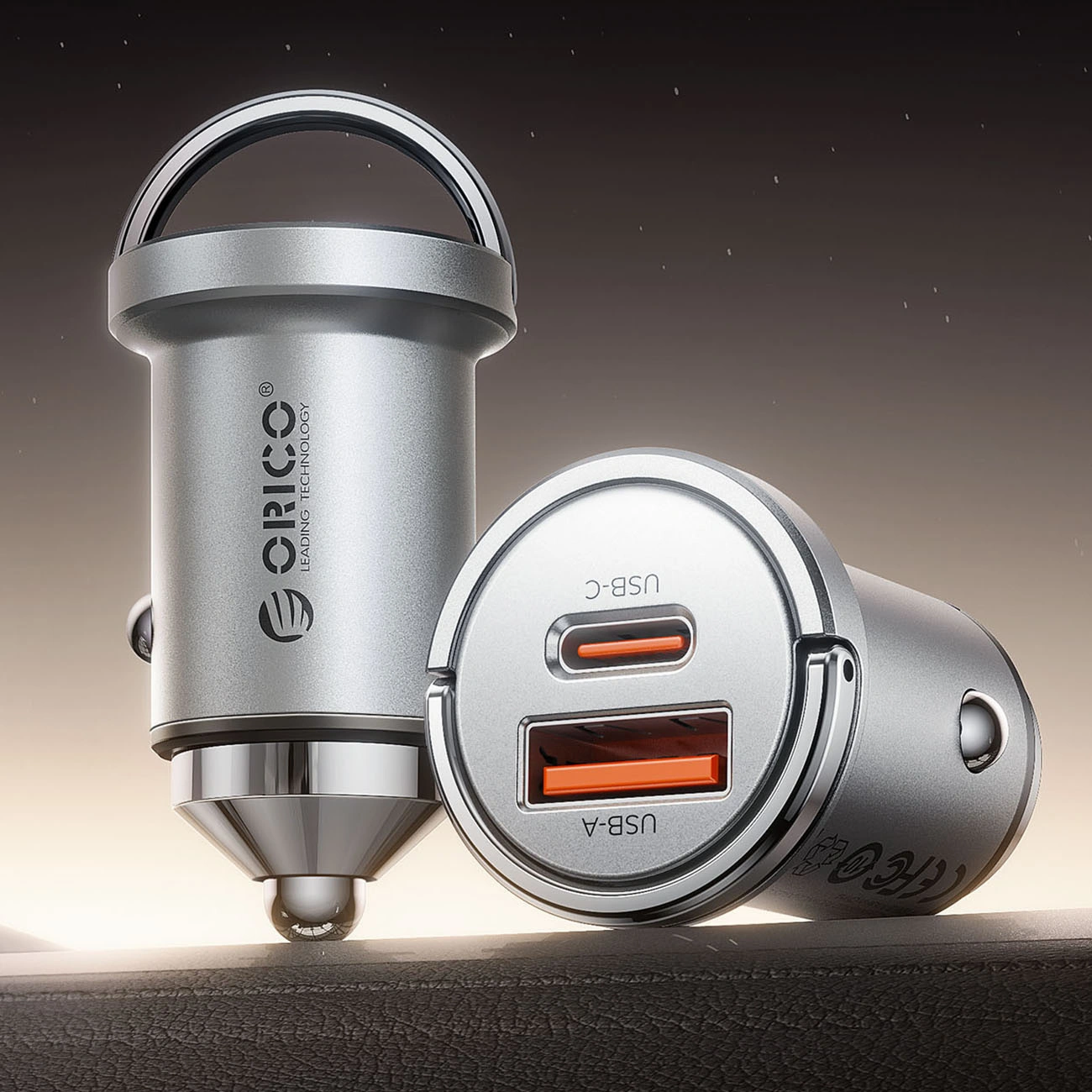 Incarcator Auto Orico MiniRing Pro, 45W, 3A, 1 x USB-A - 1 x USB-C, Argintiu