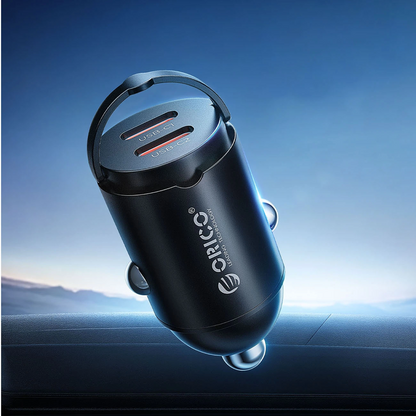 Incarcator Auto Orico MiniRing, 30W, 3A, 2 x USB-C, Negru