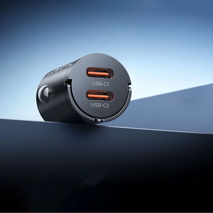 Incarcator Auto Orico MiniRing, 30W, 3A, 2 x USB-C, Negru