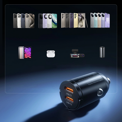 Incarcator Auto Orico MiniRing, 30W, 3A, 2 x USB-C, Negru