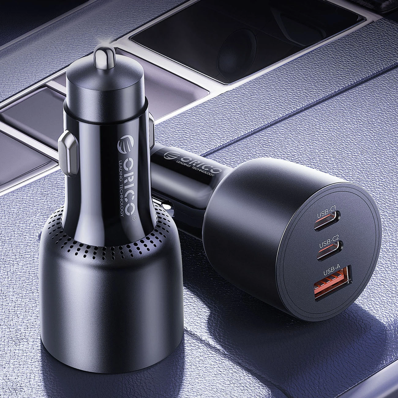 Incarcator Auto Orico PowerLink, 165W, 5A, 1 x USB-A - 2 x USB-C, Negru
