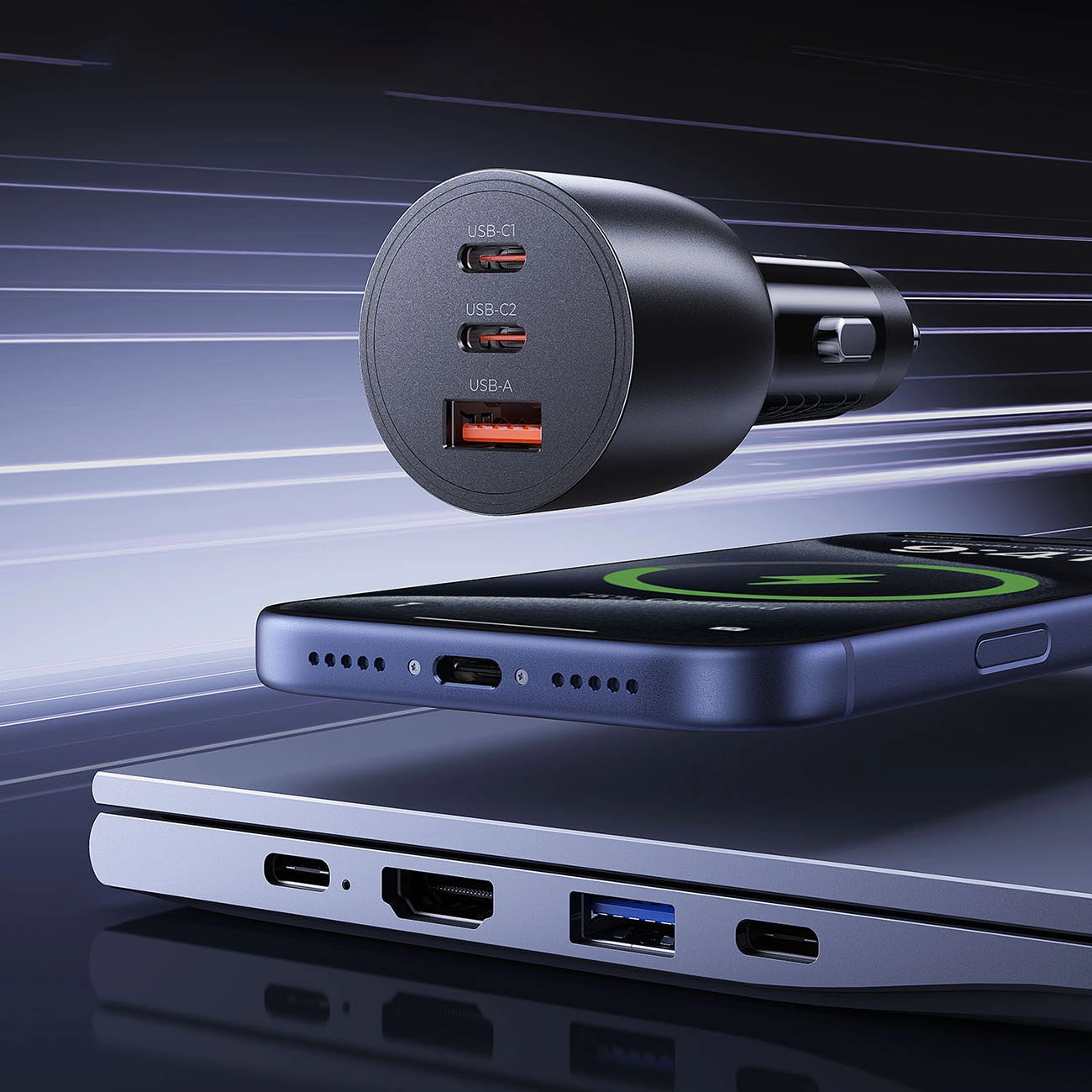 Incarcator Auto Orico PowerLink, 165W, 5A, 1 x USB-A - 2 x USB-C, Negru