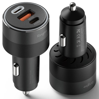 Incarcator Auto Ringke, 30W, 3A, 1 x USB-A - 2 x USB-C, Negru