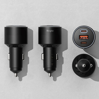 Incarcator Auto Ringke, 30W, 3A, 1 x USB-A - 2 x USB-C, Negru