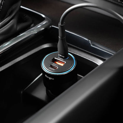 Incarcator Auto Ringke, 30W, 3A, 1 x USB-A - 2 x USB-C, Negru