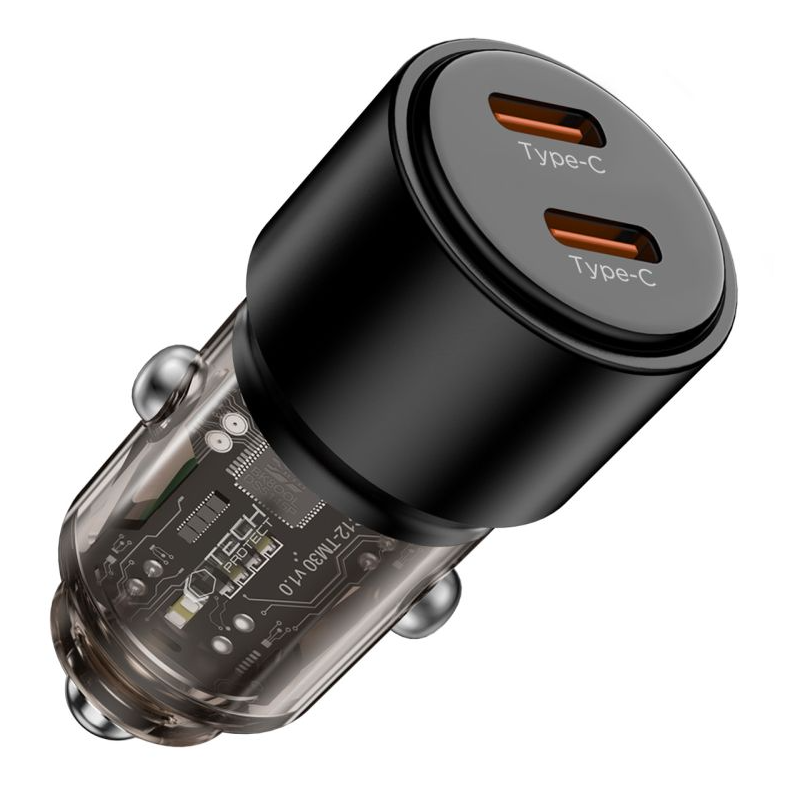 Incarcator Auto Tech-Protect CC03, 100W, 3.25A, 2 x USB-C, Negru