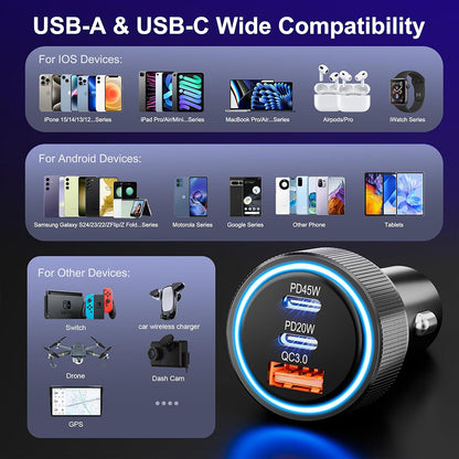 Incarcator Auto Techsuit C6 DriveBoost, 60W, 3A, 1 x USB-A - 2 x USB-C, Argintiu