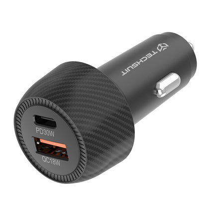 Incarcator Auto Techsuit C7 CarbonVolt, 48W, 3A, 1 x USB-A - 1 x USB-C, Negru