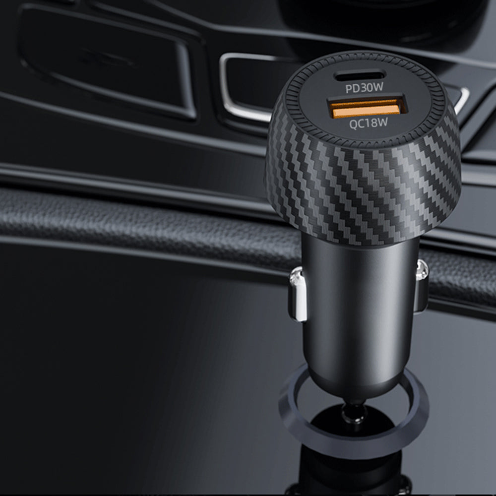 Incarcator Auto Techsuit C7 CarbonVolt, 48W, 3A, 1 x USB-A - 1 x USB-C, Negru