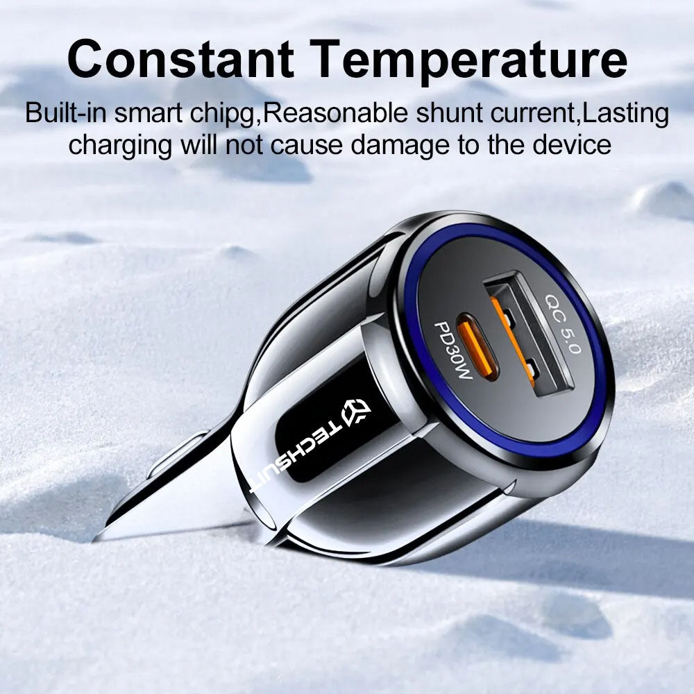 Incarcator Auto Techsuit TE-022 Premium, 60W, 3A, 1 x USB-A - 1 x USB-C, Negru