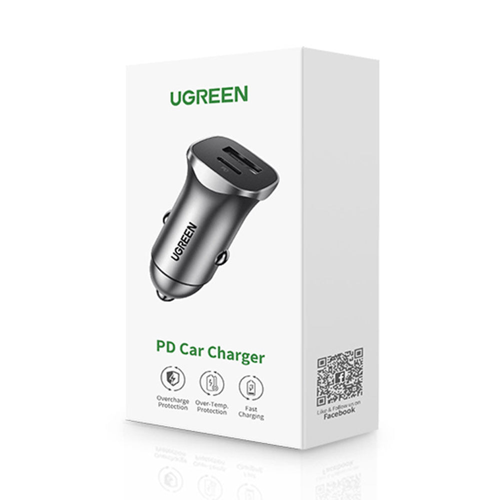 Incarcator Auto UGREEN CD130, 24W, 3A, 1 x USB-A - 1 x USB-C, Gri