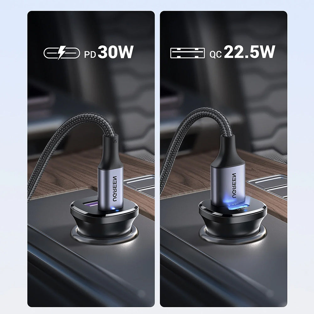 Incarcator Auto UGREEN EC305, 30W, 3A, 1 x USB-A - 1 x USB-C, Negru