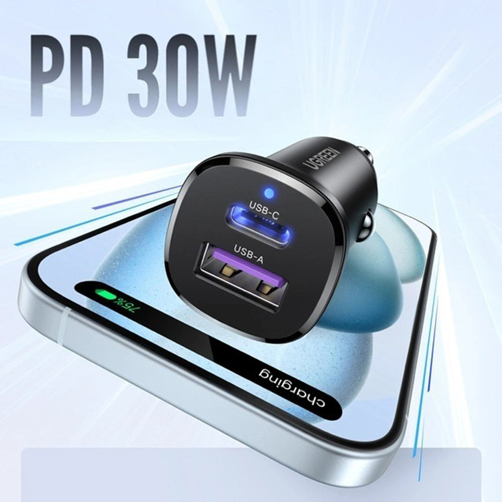 Incarcator Auto UGREEN EC305, 30W, 3A, 1 x USB-A - 1 x USB-C, Negru