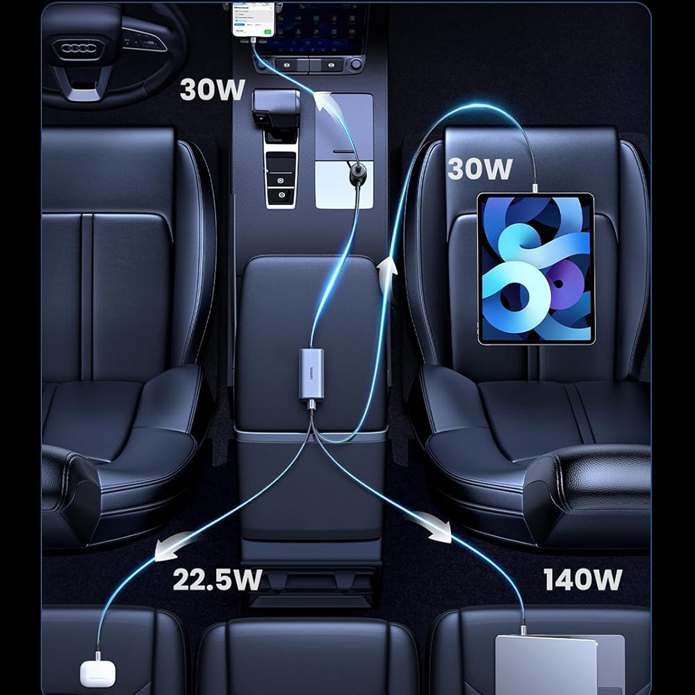 Incarcator Auto UGREEN EC706, 150W, 5A, 1 x USB-A - 3 x USB-C, Negru