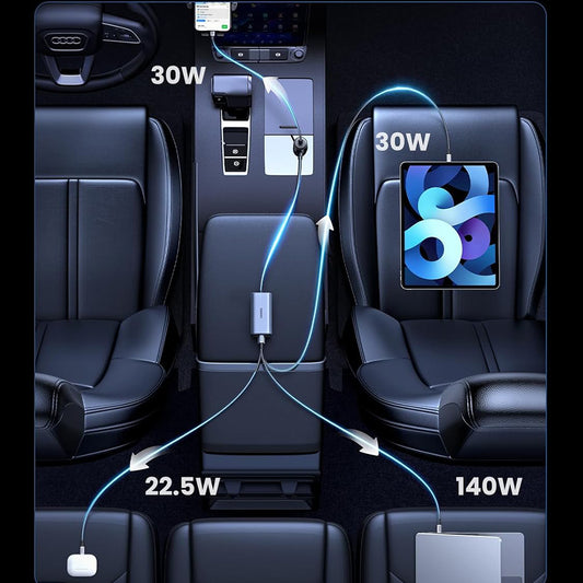 Incarcator Auto UGREEN EC706, 150W, 5A, 1 x USB-A - 3 x USB-C, Negru