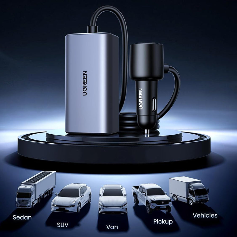 Incarcator Auto UGREEN EC706, 150W, 5A, 1 x USB-A - 3 x USB-C, Negru