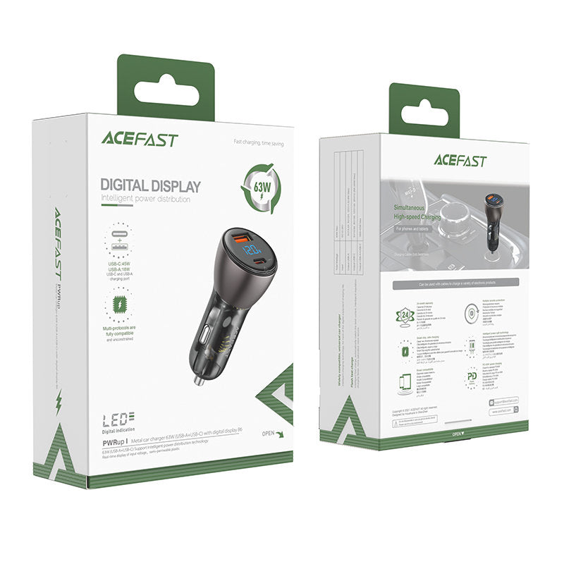Incarcator Auto Acefast B6, 63W, 3.6A, 1 x USB-A - 1 x USB-C, Negru