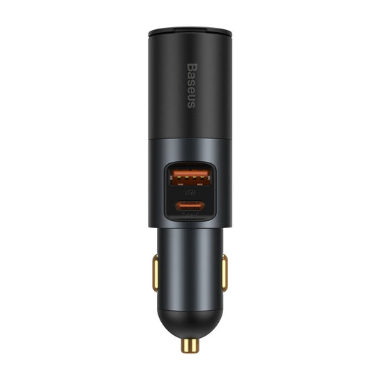 Incarcator Auto Baseus Share Together, 120W, 3A, 1 x Extensie Bricheta - 1 x USB-A - 1 x USB-C, Gri CCBT-C0G