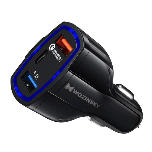 Incarcator Auto WZK WCC-01, 36W, 3.5A, 1 x USB-C - 2 x USB-A, Negru