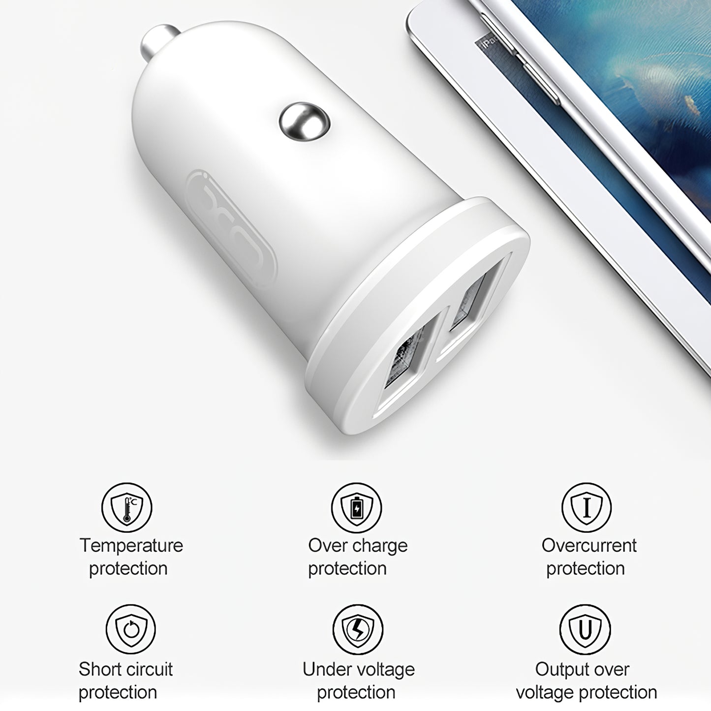 Incarcator Auto XO Design CC-18, 10.5W, 2.1A, 2 x USB-A, Alb