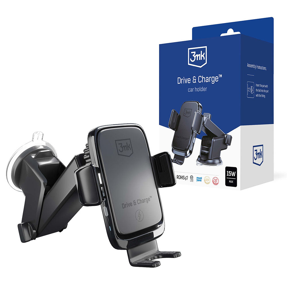 Incarcator Auto Wireless 3MK Drive&Charge, 15W, 1.67A, Negru