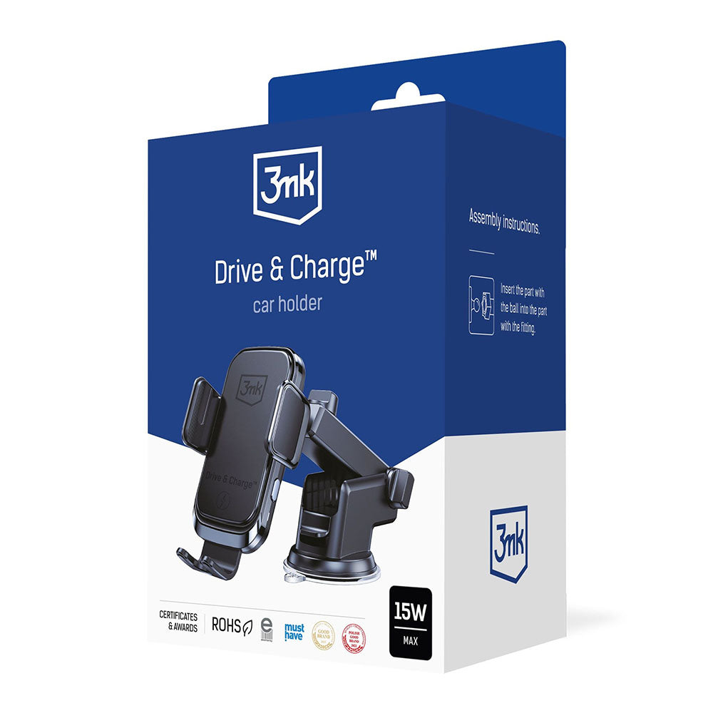 Incarcator Auto Wireless 3MK Drive&Charge, 15W, 1.67A, Negru