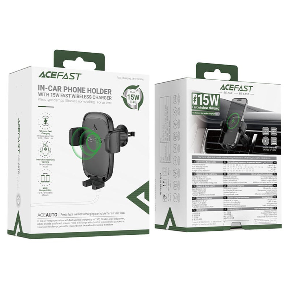 Incarcator Auto Wireless Acefast D48, 15W, 1.67A, Negru