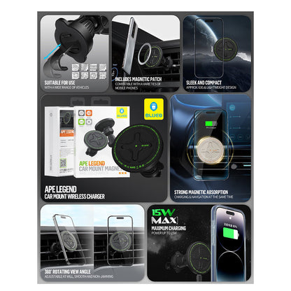 Incarcator Auto Wireless Blueo Ape Legend, 15W, 1.67A, Negru