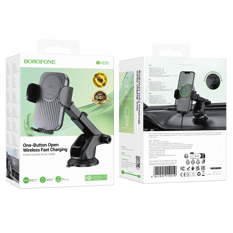 Incarcator Auto Wireless Borofone BH222 Leading, 15W, 1.67A, Negru