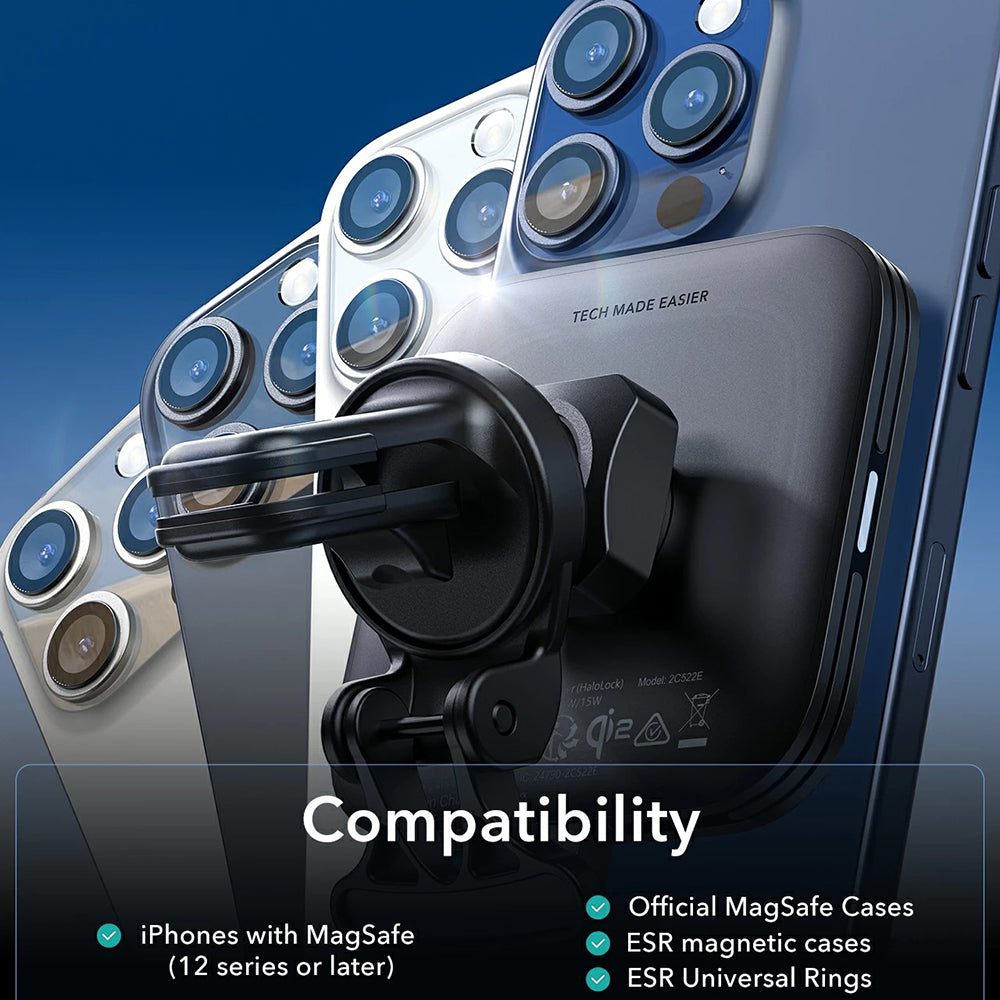 Incarcator Auto Wireless ESR HaloLock Vent, 15W, 1.67A, Negru