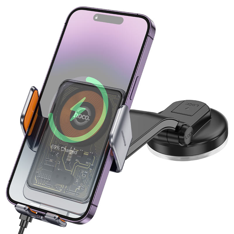 Incarcator Auto Wireless HOCO HW8, 15W, 1.67A, Negru