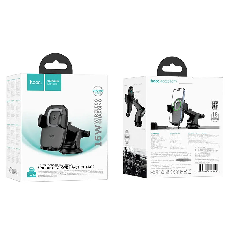 Incarcator Auto Wireless HOCO HW32, 15W, 1.67A, Negru