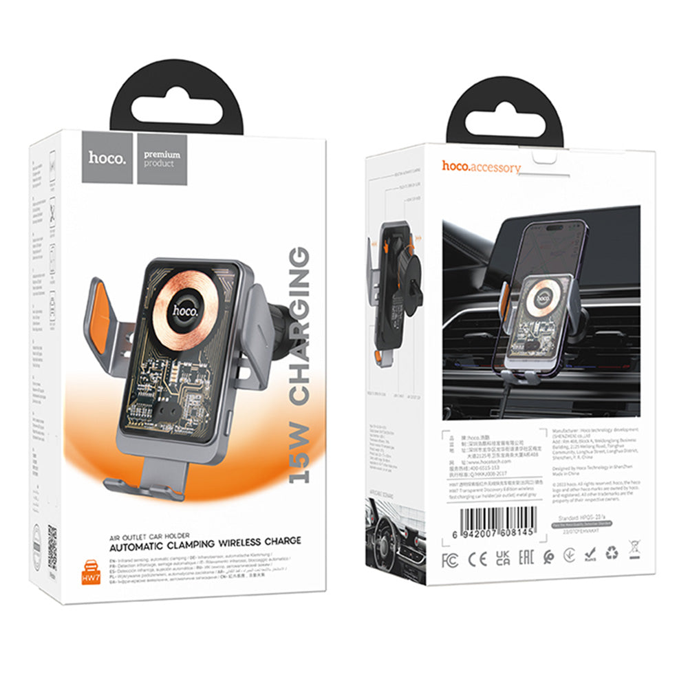 Incarcator Auto Wireless HOCO HW7, 15W, 1.67A, Negru