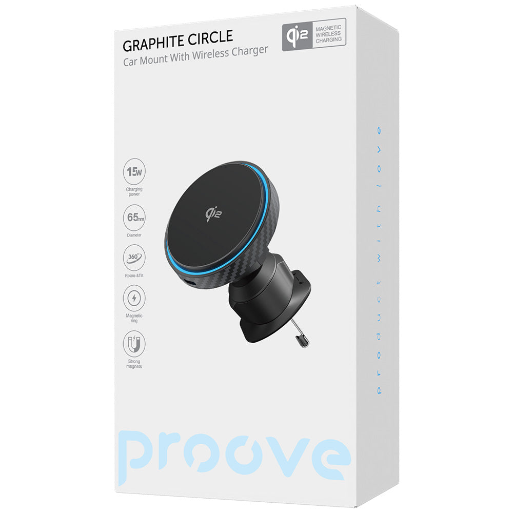 Incarcator Auto Wireless Proove Graphite Circle, 15W, 1.67A, Negru WHGC15010001