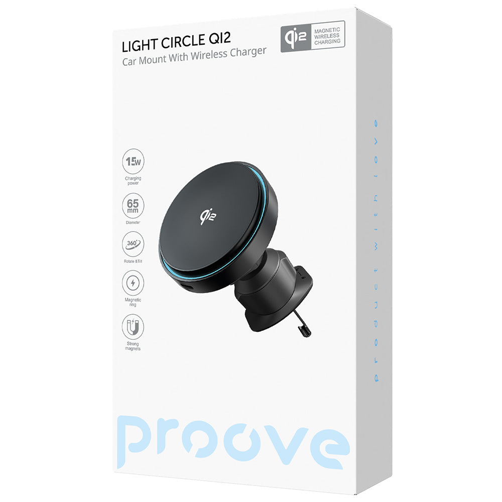 Incarcator Auto Wireless Proove Light Circle, 15W, 1.67A, Gri WHLC15010002