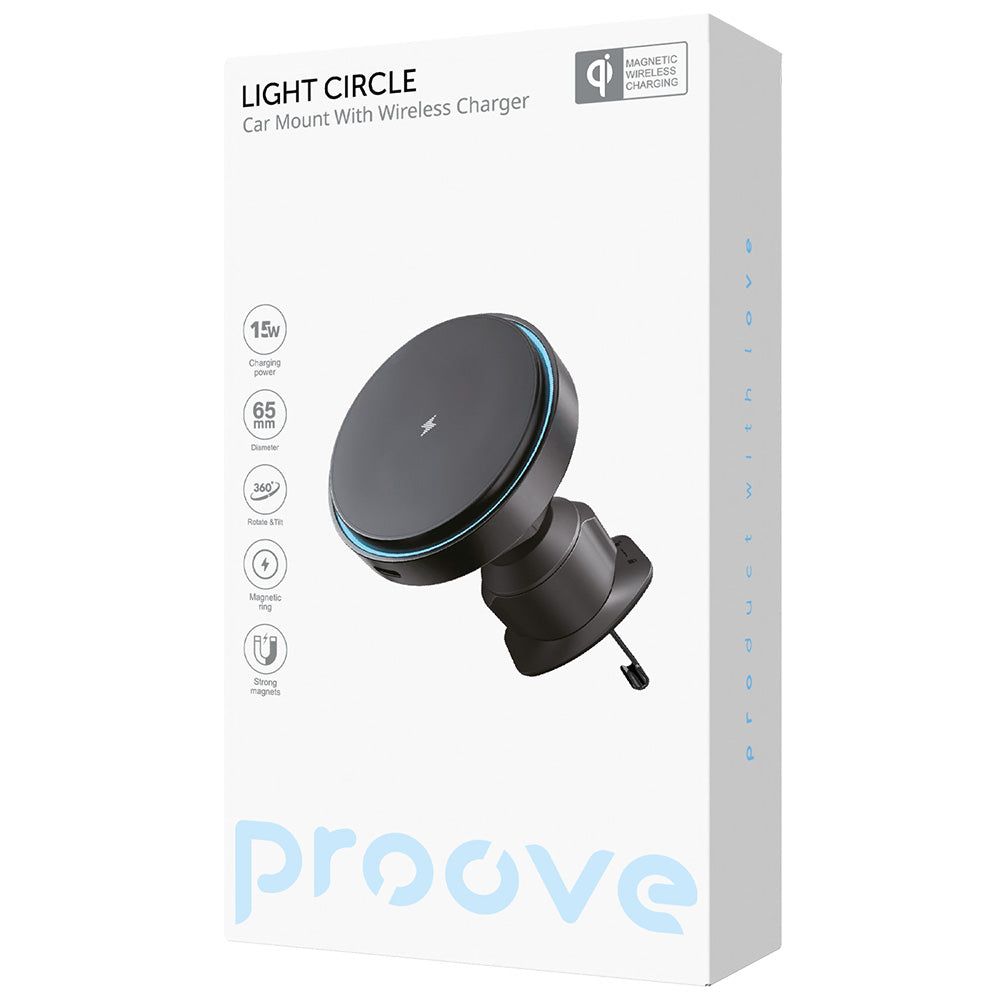 Incarcator Auto Wireless Proove Light Circle, 15W, 1.67A, Negru WHLC15010001