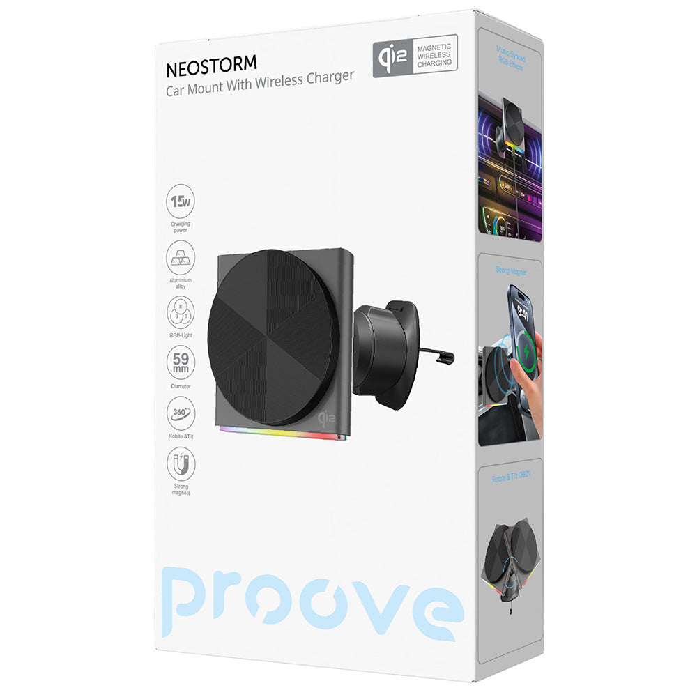Incarcator Auto Wireless Proove Neostorm, 15W, 1.67A, Gri WHNS15002003