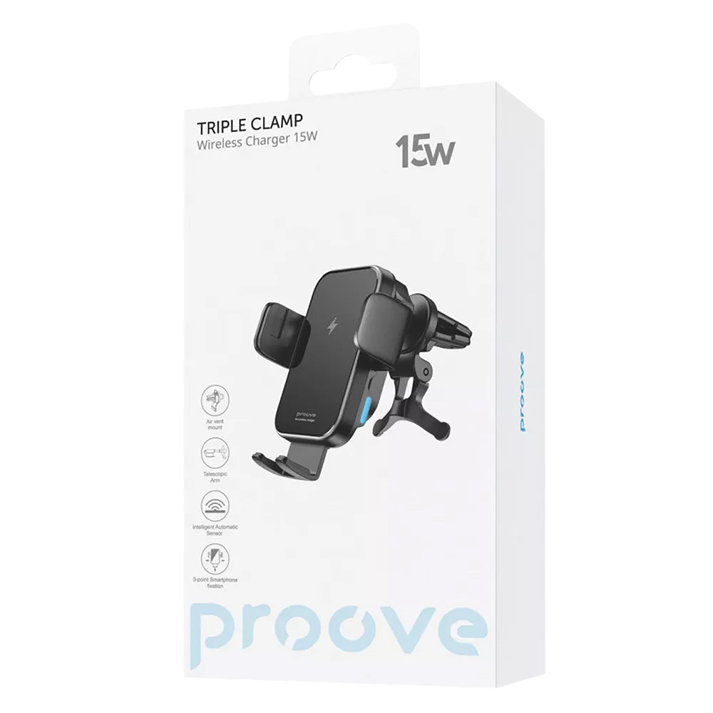 Incarcator Auto Wireless Proove Triple Clamp, 15W, 1.67A, Negru WHTC15010001