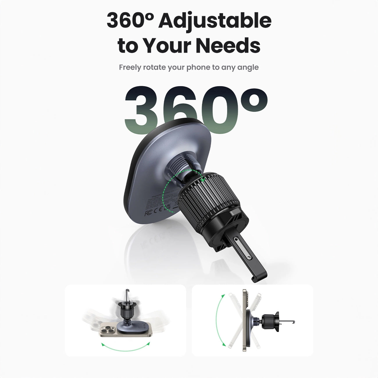 Incarcator Auto Wireless UGREEN CD345 Vent, 15W, 1.67A, Negru