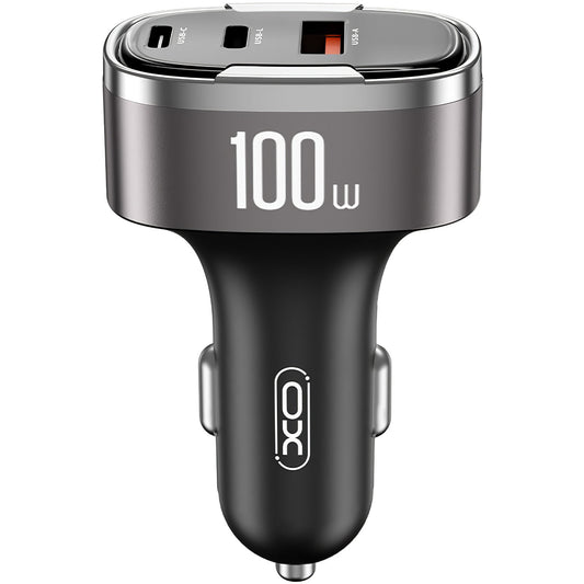 Incarcator Auto XO Design CC61, 100W, 3A, 1 x Lightning - 1 x USB-A - 1 x USB-C, Gri