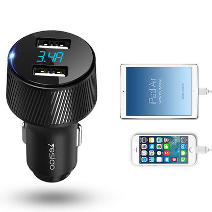 Incarcator Auto Yesido Y31 Display, 18W, 3A, 2 x USB-A, Negru