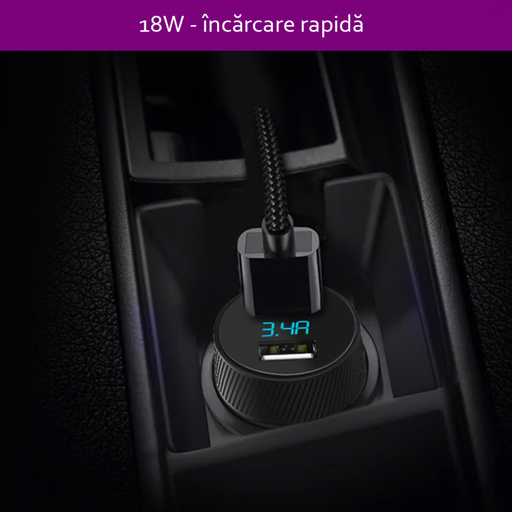 Incarcator Auto Yesido Y31 Display, 18W, 3A, 2 x USB-A, Negru