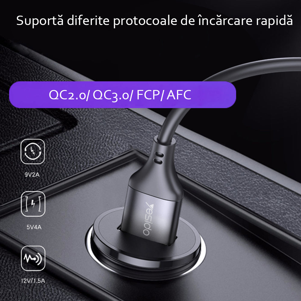 Incarcator Auto Yesido Y38, 18W, 3A, 1 x USB-A, Negru