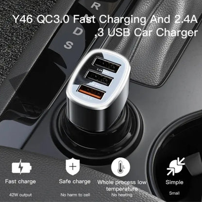 Incarcator Auto Yesido Y46, 42W, 3A, 3 x USB-A, Negru