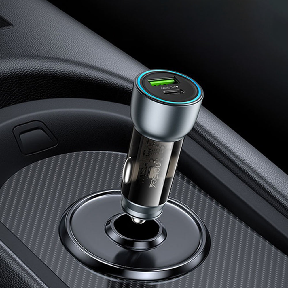 Incarcator Auto Yesido Y49, 30W, 3A, 1 x USB-A - 1 x USB-C, Gri