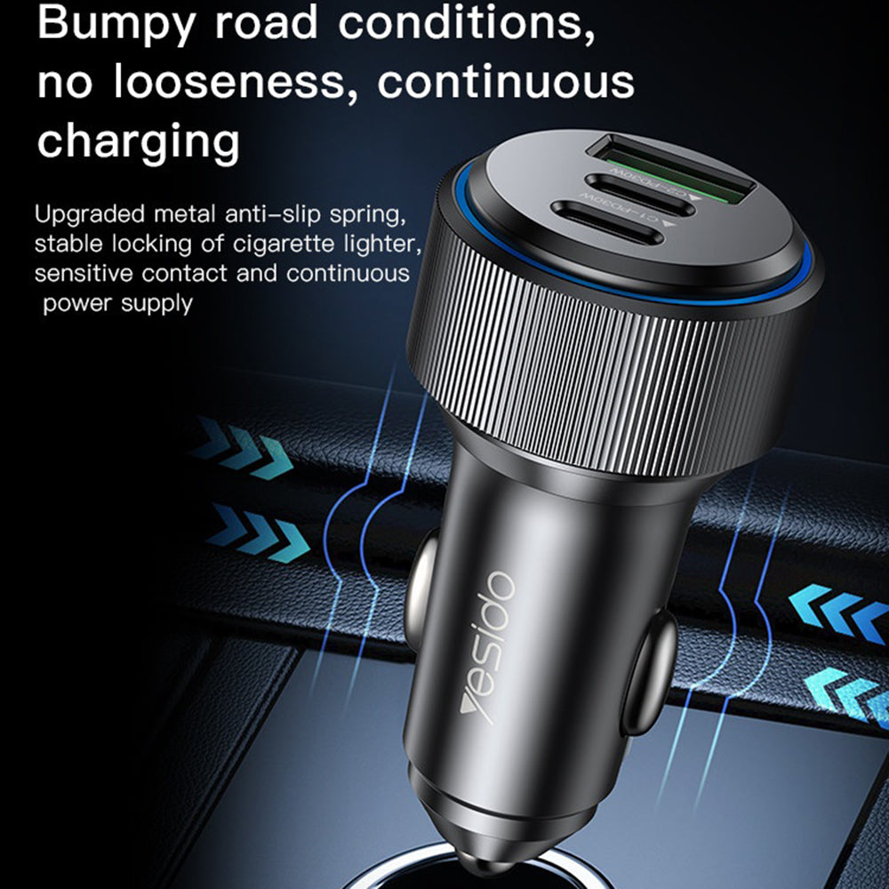 Incarcator Auto Yesido Y50, 60W, 3A, 1 x USB-A - 2 x USB-C, Negru