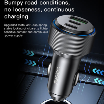 Incarcator Auto Yesido Y50, 60W, 3A, 1 x USB-A - 2 x USB-C, Negru