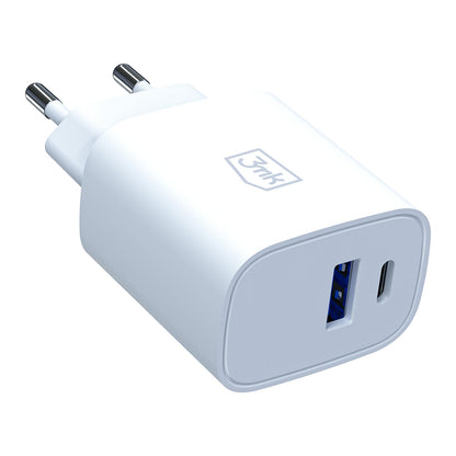 Incarcator Retea 3MK FlowPower, 25W, 1 x USB-A - 1 x USB-C, Alb