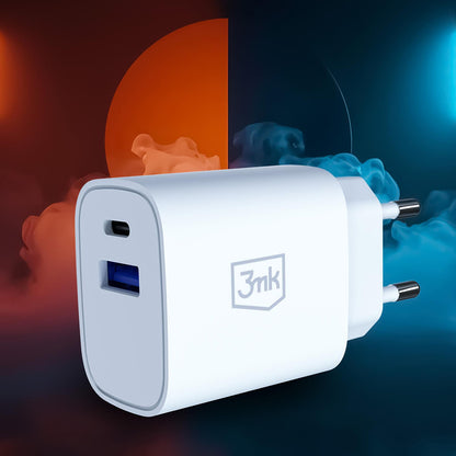 Incarcator Retea 3MK FlowPower, 30W, 1 x USB-A - 1 x USB-C, Alb