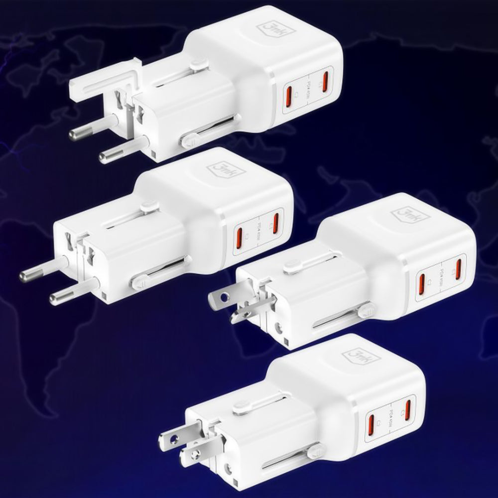 Incarcator Retea 3MK Globe Travel, 45W, 3A, 2 x USB-C, Alb